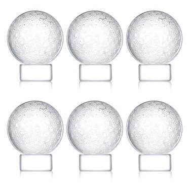 Imagem de Landical Troféu de bola de golfe de vidro de cristal com base de suporte de exibição para prêmios de torneios esportivos Troféu de bola de golfe de cristal com suporte Estátua de prêmios de equipe