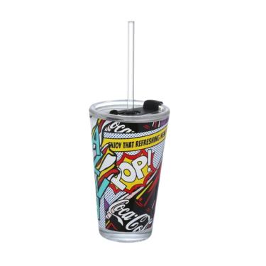 Imagem de Copo de Vidro Drink Pop Coca 450ML Com Canudo - Coca Cola
