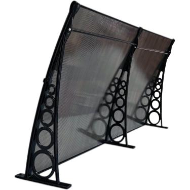 Imagem de Toldo Policarbonato 2,00x0,50m Cobertura para Portas e Janelas Imperial com Fita de Vedação Proteção Casa e Comércio com Filtros de Raios UV (FUME COM PRETO)