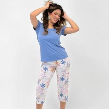 Imagem de Pijama Baunilha Manga Curta com Pantacourt Estampada Feminino-Feminino