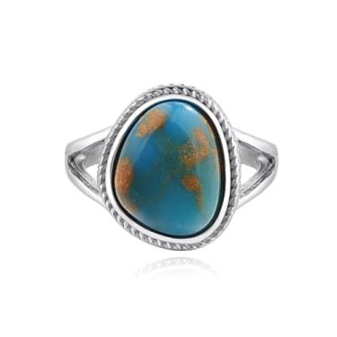 Imagem de Anel Turquesa/Quartzo Rosa/Ônix Preto para Mulheres, Anel Boho Anel de Prata de Aço Inoxidável Joias, Metal, Turquesa sintética