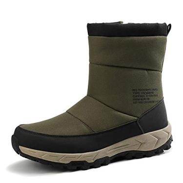 Imagem de Bigfanshu Botas de neve masculinas de inverno à prova d'água com pele de pelúcia quente masculino casual tamanho grande antiderrapante cano médio bota tênis masculino moderno cano curto slip-on e sem cadarço botas ocidentais, Verde, 9 Wide
