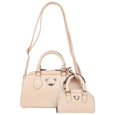 Imagem de True Religion Bolsa, bolsa estruturada com logotipo em relevo com mini bolsa combinando, emblema metálico em ferradura e ferragens douradas, camelo