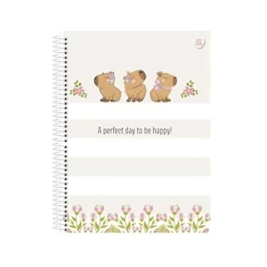 Imagem de Caderno Universitario Capycuties Capivara espiral - 1 matérias, 80 folhas (branco e flores)
