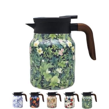 Imagem de Garrafa de café com padrão vintage, 1 litro - quente e frio com infusor, perfeita para festas/casa nos EUA (flor verde)