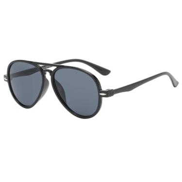 Imagem de OWL Óculos de sol aviador infantil 100% proteção UV contra o sol, armação de plástico, lembrancinha de festa para meninos e meninas, Preto, 124mm
