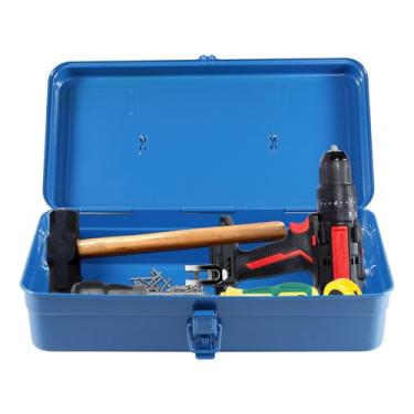 Imagem de Caixa de ferramentas de aço portátil, caixa de ferramentas de metal de grande capacidade de 35,5 cm com alça e travas de bloqueio, estojo organizador de ferramentas de jardinagem, caixa de ferramentas