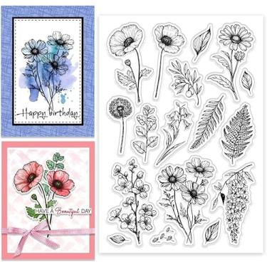 Imagem de Carimbo transparente de silicone personalizado com flores, folhas, plantas, para fazer cartões decorativos, álbum de fotos, flor, 6,3 x 11 x 0,3 cm