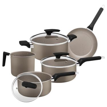 Imagem de Jogo De Panelas Tramontina Milazzo Em Alumínio Com Revestimento Interno E Externo Em Antiaderente Starflon Max Amêndoa 5