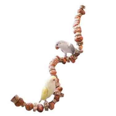 Imagem de CXYYXF Brinquedo de mastigar papagaio de madeira de nozes e pimenta, brinquedo de escalada de pássaros, brinquedos de mastigar de madeira natural resistente à mordida para periquito, calopsita, conure