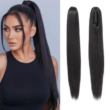 Imagem de XCHJH Extensão de rabo de cavalo extensão de rabo de cavalo extensão de cabelo sintético 71 cm de comprimento reto em cordão macio natural peruca de rabo de cavalo para mulheres (marrom escuro)