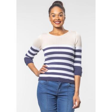 Imagem de Blusa 3/4 Pau a Pique Modal Listrada Bege