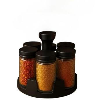 Imagem de Porta Condimentos Profissional Giratório com Potes de Vidro e Tampa Dosadora - Organizador Rápido para Temperos(6 Potes Compacto)
