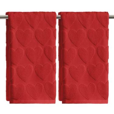 Imagem de Artoid Mode 2 peças de toalhas de mão vermelhas 3D Love Heart Jacquard Valentine para banheiro, 100% algodão macio absorvente toalha de decoração de banheiro, 14,7 x 29,5 polegadas