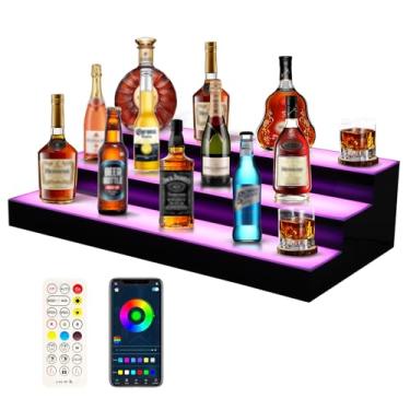 Imagem de FAHKNS Aplicativo de 3 níveis de 76 cm e controle remoto RF com visor de garrafa de bebida iluminada por LED, prateleiras de bebidas de LED, prateleira de acessórios de garrafa de licor para bar