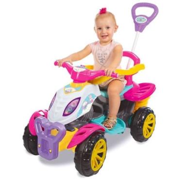 Imagem de Quadriciclo Infantil com Haste e Pedal para Menina, Carrinho de Passeio Rosa