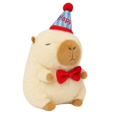 Imagem de Capivara de Pelúcia 23cm com Chapéu e Laço Vermelho – Macia, Antialérgica (CREME)