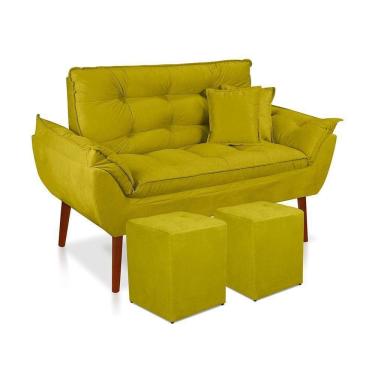 Imagem de Kit 01 Namoradeira Opala 02 Puff Quadrado 02 Almofadas Amarelo