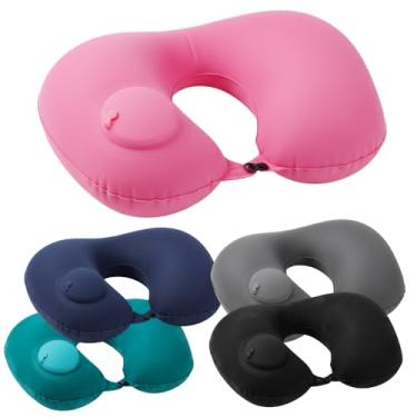 Imagem de Almofada de Pescoço Inflável para Viagem, Travesseiro Portátil em Formato U, Confortável Ergonômico para Avião, Carro e Trem, Suporte Cervical Portátil para Sono e Relaxamento (Rosa)