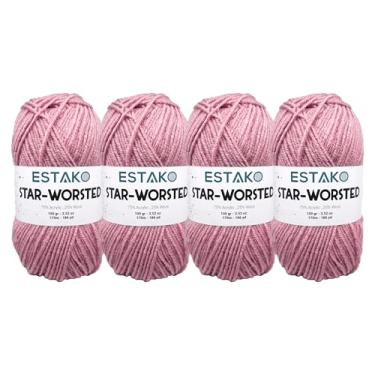 Imagem de Estako Fio penteado com estrela - (pacote com 4 novelos) - 75% acrílico 25% lã - peso médio macio nº 4 - (4 x 99,8 g / 4 x 186 jardas) - fio de crochê e tricô (43142 - rosa)