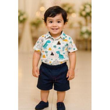 Imagem de Conjunto Infantil Bebê Menino Mauricinho Camisa Social Mais Shorts Tem