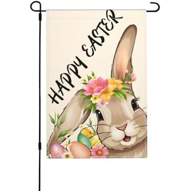Imagem de UEQIKI Bandeira de jardim de coelhinho da páscoa para exterior flor dupla face primavera verão ovos coelho feriado serapilheira 30,5 x 45,7 cm vertical jardim gramado decoração ao ar livre