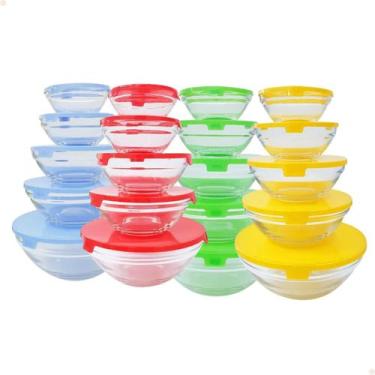 Imagem de Kit Conjunto 5 Potes De Vidro Com Tampa Colorida Bowl Tigela - Ladiv C