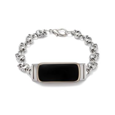Imagem de FTWIND Compatível com pulseira de caveira Fitbit Luxe Punk Rock, pulseira de substituição de aço inoxidável estilo gótico emo para homens e mulheres, para pulsos < 20 cm, pulseira de corrente de metal