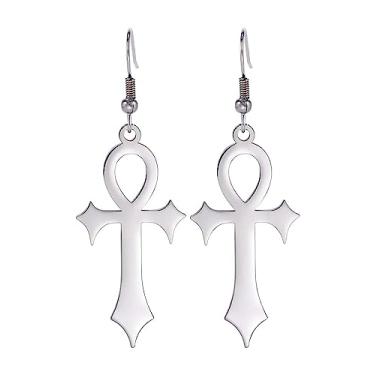 Imagem de Ankh Brincos de cruz para mulheres homens aço inoxidável símbolo egípcio antigo deuses de Ankh pingente de cruz brincos de argola amuleto joias, Aço inoxidável, Sem pedra preciosa