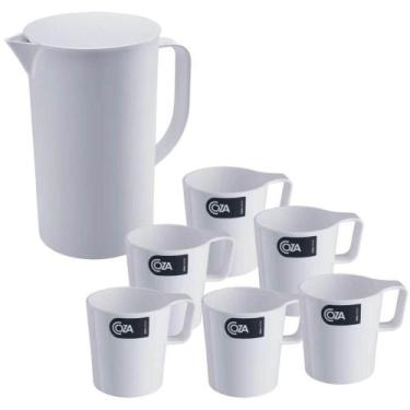 Imagem de Conjunto Jarra de Suco 2L com Tampa e 6 Canecas de Plástico Empilhável
