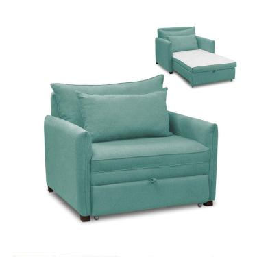 Imagem de Poltrona Cama Retrátil Solteiro Com Rodízio Cloe Bouclê E03 - D'rossi Azul Turquesa