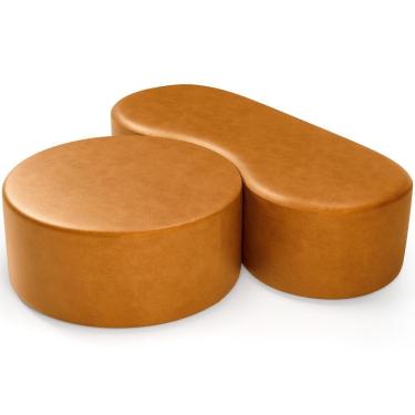 Imagem de Kit Puff Redondo Lola E Puff Recamier Orgânico Orbit W01 Couríssimo Whisky - Lyam Decor