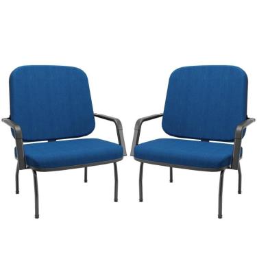 Imagem de Kit 02 Cadeiras De Escritório Recepção Com Braço Fixa Preta Magno P03 Crepe Azul - Lyam Decor