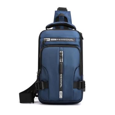 Imagem de Bolsa de peito masculina multifuncional, pequena mochila casual de nylon com porta de carregamento USB, Azul, Small, Clássico