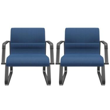 Imagem de Kit 02 Cadeiras De Escritório Recepção Fixa Pés Preto Lev P03 Crepe Az