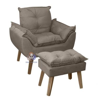 Imagem de Poltrona/cadeira Decorativa E Puff Glamour Com Pés Quadrado Capuccino