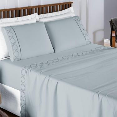 Imagem de Jogo De Cama 300 Fios Bordado King Infinity 04 Peças - Cinza