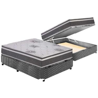 Imagem de Cama Box Baú Casal: Colchão Espuma Polar D33 Pérola Premium Euro Pillow + Base CRC Suede Gray(138x188)