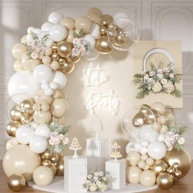 Imagem de NUTTYBASH Kit de arco de balão branco e dourado, kit de guirlanda de balão dourado metálico e areia branca para casamento, aniversário, chá de bebê, decoração de casamento revelação de gênero