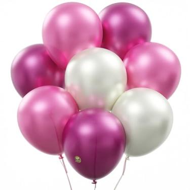 Imagem de Balões biodegradáveis AFTERLOON® 24 peças perolado branco/rosa/fúcsia 30,5 cm cor pérola, perolado engrossado extra forte látex hélio flutuante, globos coloridos a granel colorido para crianças