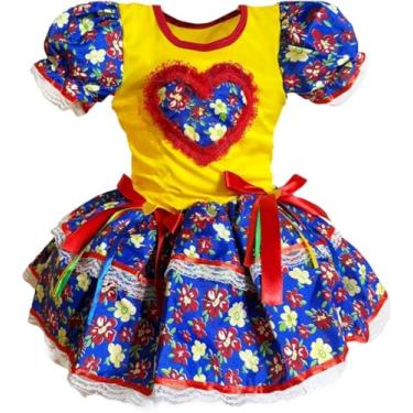 Imagem de Vestido Festa Junina INFANTIL Menina Coração Amarelo Floral Quadrilha São João Luxo
