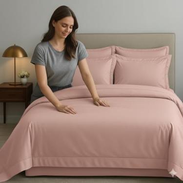 Imagem de Lençol Sem Elástico Plano Avulso 100% Algodão 300 Fios (Rose, Solteiro sem Elástico)