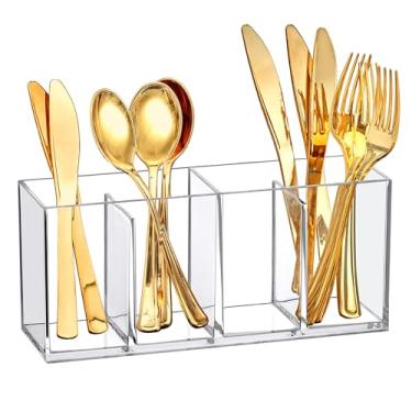 Imagem de Amazing Abby Felicia – Organizador de talheres de plástico, suporte de utensílios de 4 compartimentos (1 unidade), suporte de prato de papel, armazenamento de talheres e talheres para bancada