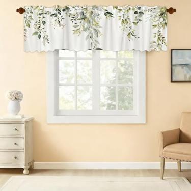 Imagem de Cortinas de sanefas de fazenda para janelas de cozinha, topos de cortina retrô com bolso de haste verde-petróleo marrom cortinas curtas tratamentos para quarto/sala de estar/banheiro, 137 x 43 cm - 1