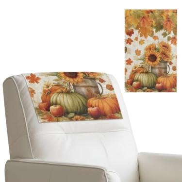 Imagem de Menostgox Capa de encosto de cabeça reclinável de couro de girassol e abóbora para poltronas reclináveis antiderrapantes à prova d'água para móveis domésticos 43 x 68 cm conjunto de 2