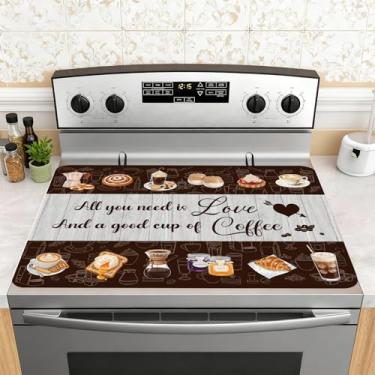 Imagem de Tampa superior de fogão de café para fogão elétrico, tampa superior de fogão de cerâmica de café, capa de fogão de vidro resistente ao calor, protetor de fogão plano para trailer, tapete de secagem de