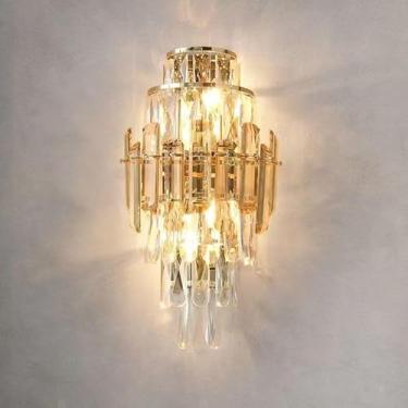 Imagem de Luminária de parede moderna e luxuosa em cristal com LED, ideal para sala de estar, quarto, cabeceira, casa de campo, hotel, escritório, escada e corredor (Estilo 25 B D26H52CM)