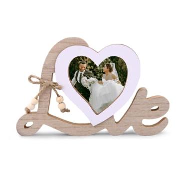 Imagem de YangQian Moldura de madeira para fotos de amor 8,5 × 8,5 cm, presente para casais, família, amigo, presente de casamento para noiva, noivo, carta de amor, enfeite para decoração de mesa de casa