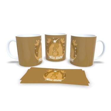 Imagem de Caneca Natalina Família Feliz, Porcelana Branca com Design Preto e Dourado, Decoração de Natal com Mensagem em Português (2578)