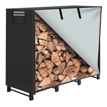Imagem de GARGENTOL Rack de lenha de 1,2 m ao ar livre com capa, suporte de armazenamento de lenha resistente para uso interno e externo com capa à prova d'água, organizador de estacas de madeira de metal para